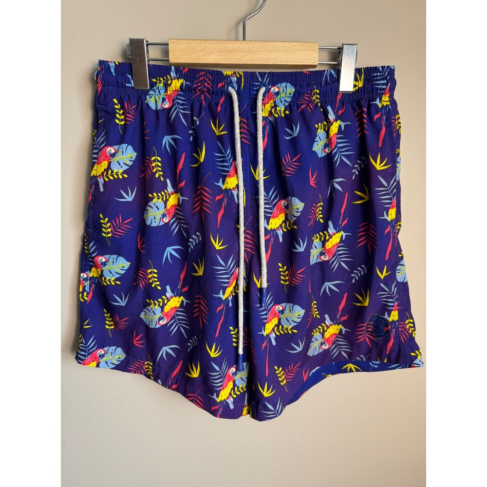 Uzzi Parrot Tropical Print Swim Trunks Board Shorts Blue Mens Large Beach Summer